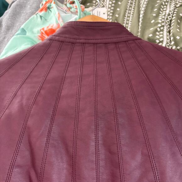 NEW! Made by Johnny Vegan Leather Jacket Mock Neck Moto Biker Wine Purple - M - Picture 4 of 8